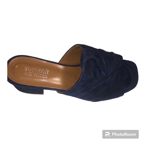 Summit White Mountain  Navy Blue Suede Leather Heeled Slides Sandals Size 6 - Picture 1 of 6